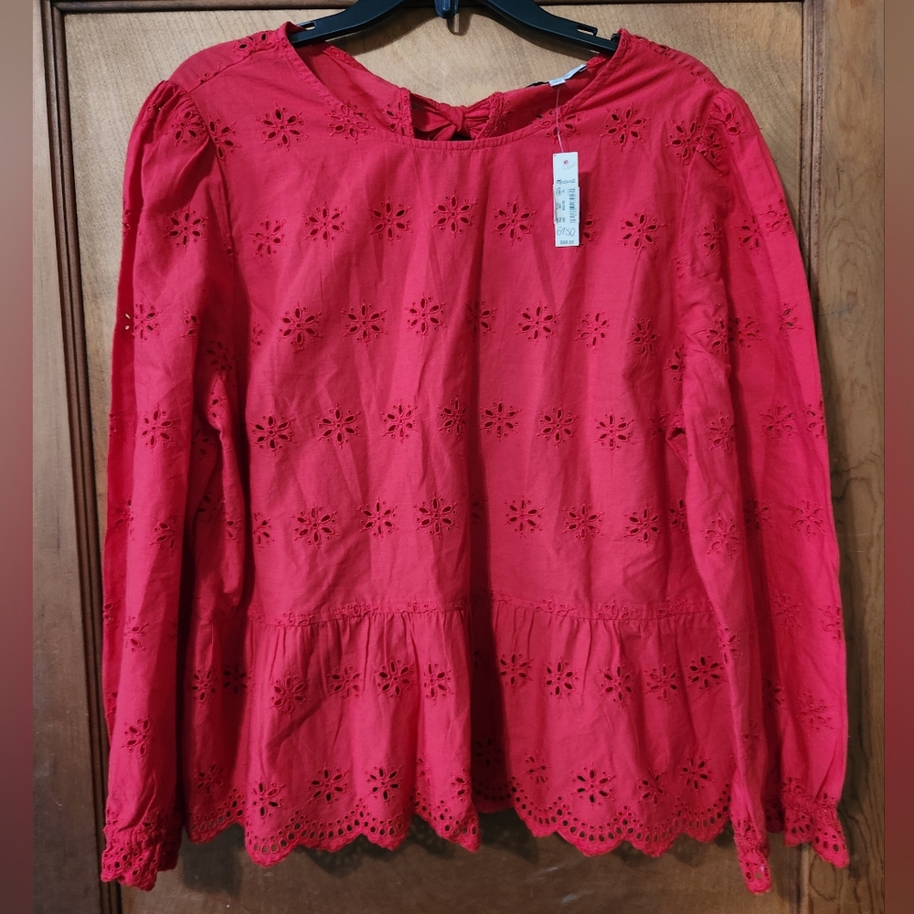 NWT Madewell Eyelet Keyhole Peplum Top, XL